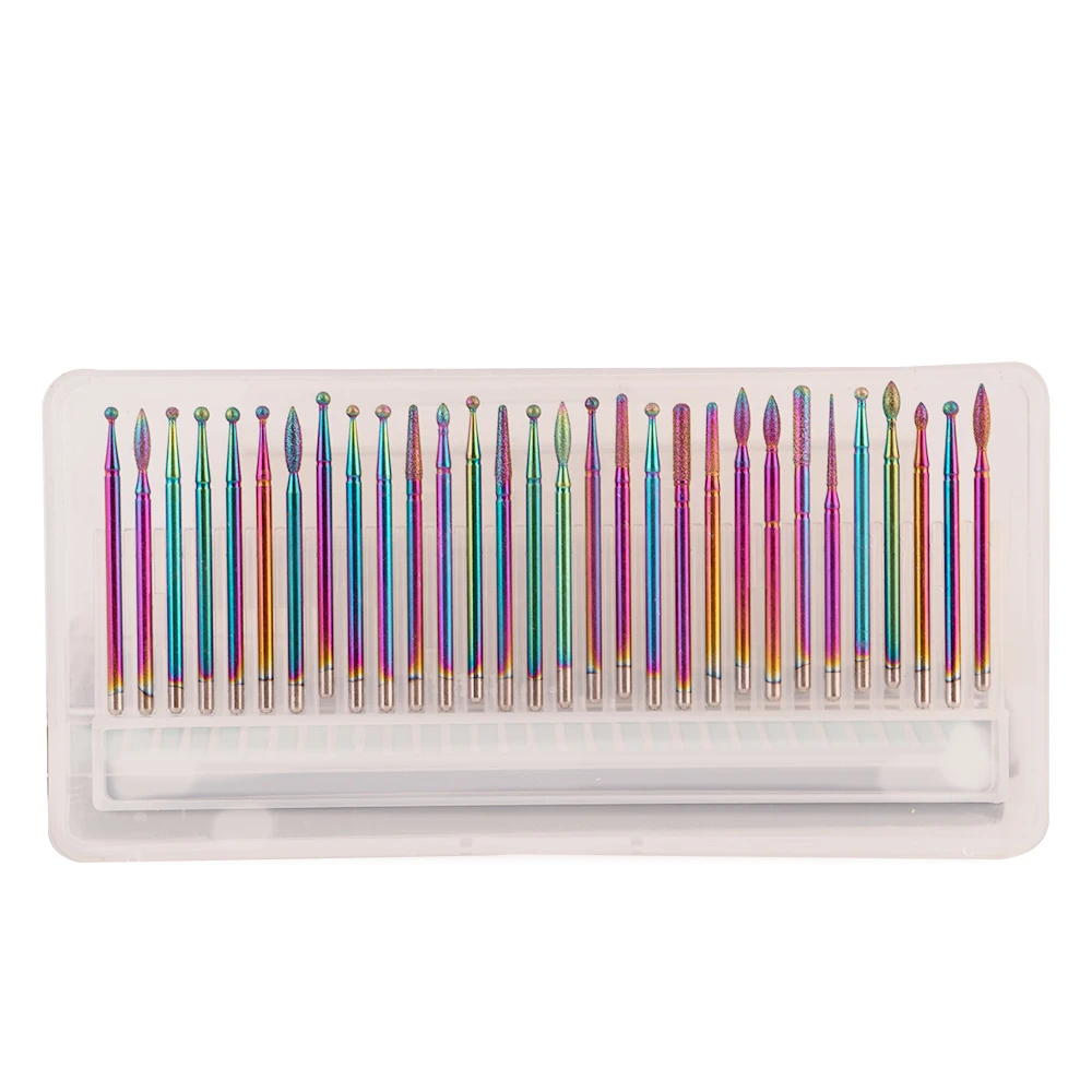 Factory Wholesale Rainbow Diamond File Nail Drill Bits Set 30 Pcs Cuticle Clean Grinding Head