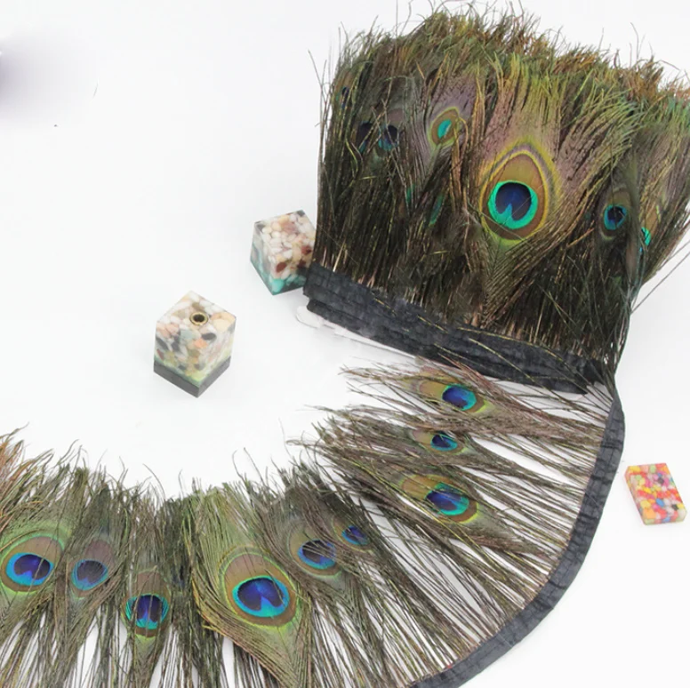 Изысканная отделка павлином, красочная отделка бахромой и перьями, 11 ярдов