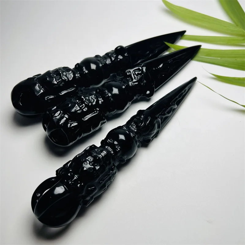 Bulk wholesale Hand carved crystal crafts carving obsidian vajra pestle for healing