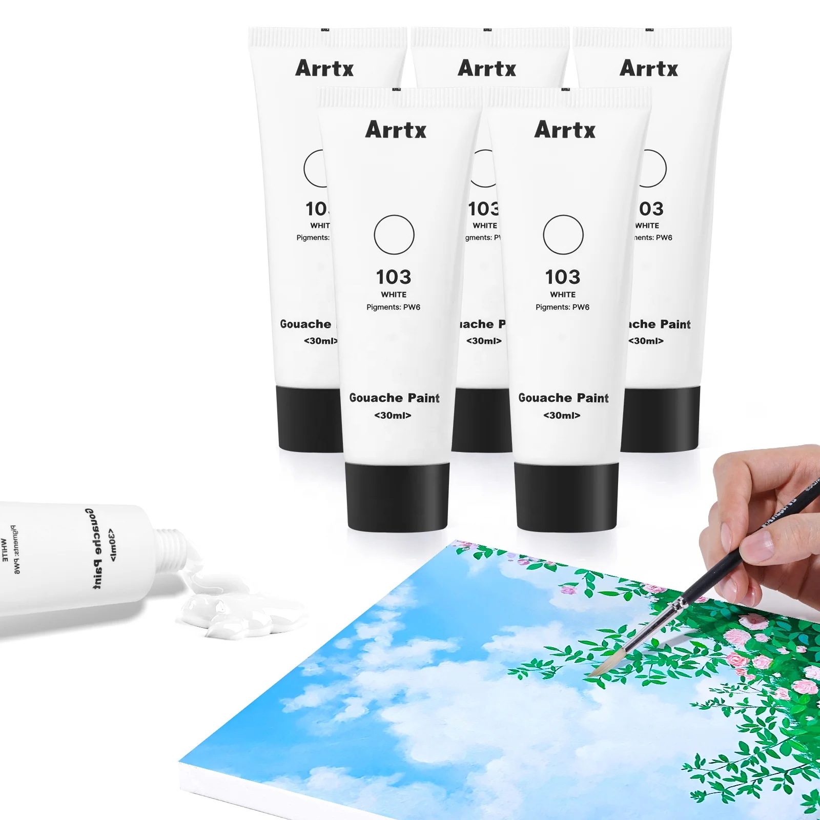 Arrtx APG-003-WH5 White Gouache Paint 30ml/pcs 5pcs set for Watercolor Gouache Painting for Artist