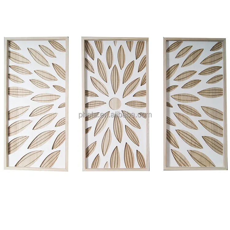 PHOTA Modern Arches Rectangle Wooden Art Plaque with Dimensional Carved Wood Rainbow Design Set of 3