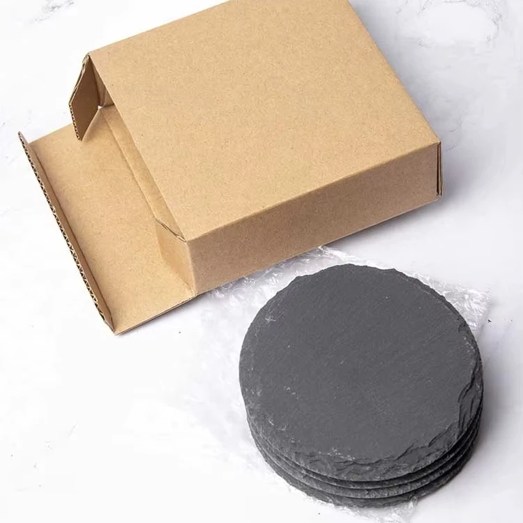 Factory Direct Sale Natural Black Stone D10cm Slate Round Coaster