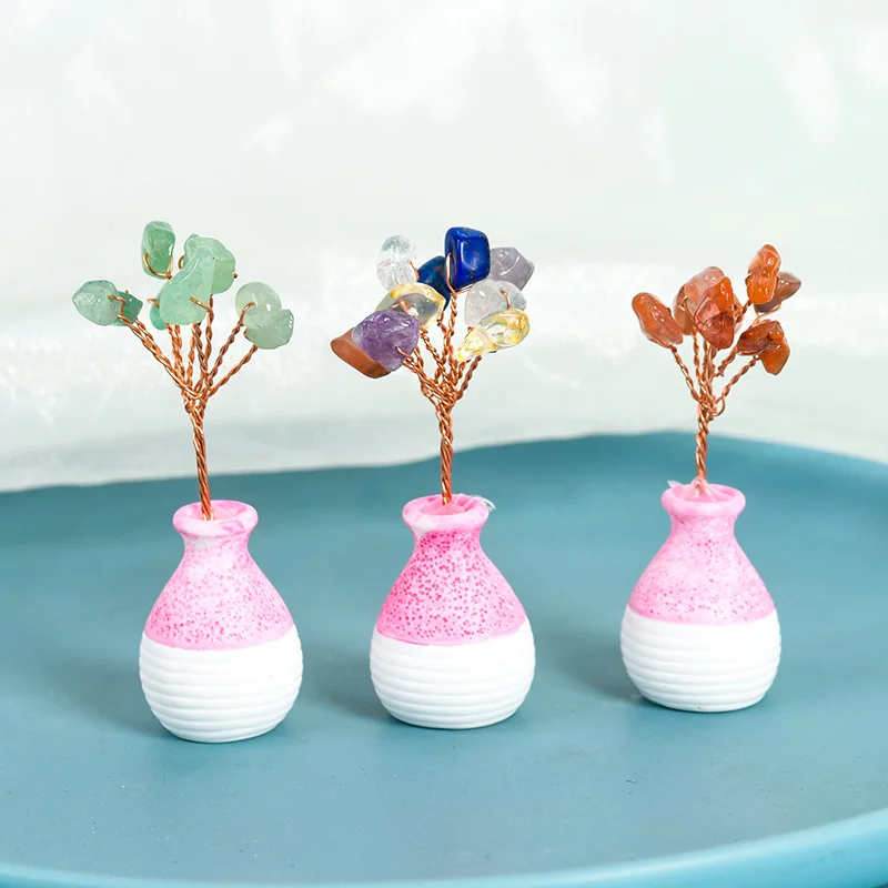 Natural Crystal Tree Amethyst Rose Quartz Aquamarine Lucky Tree Decoration Agate Slices Mineral Stone Home Decor Christmas Gift