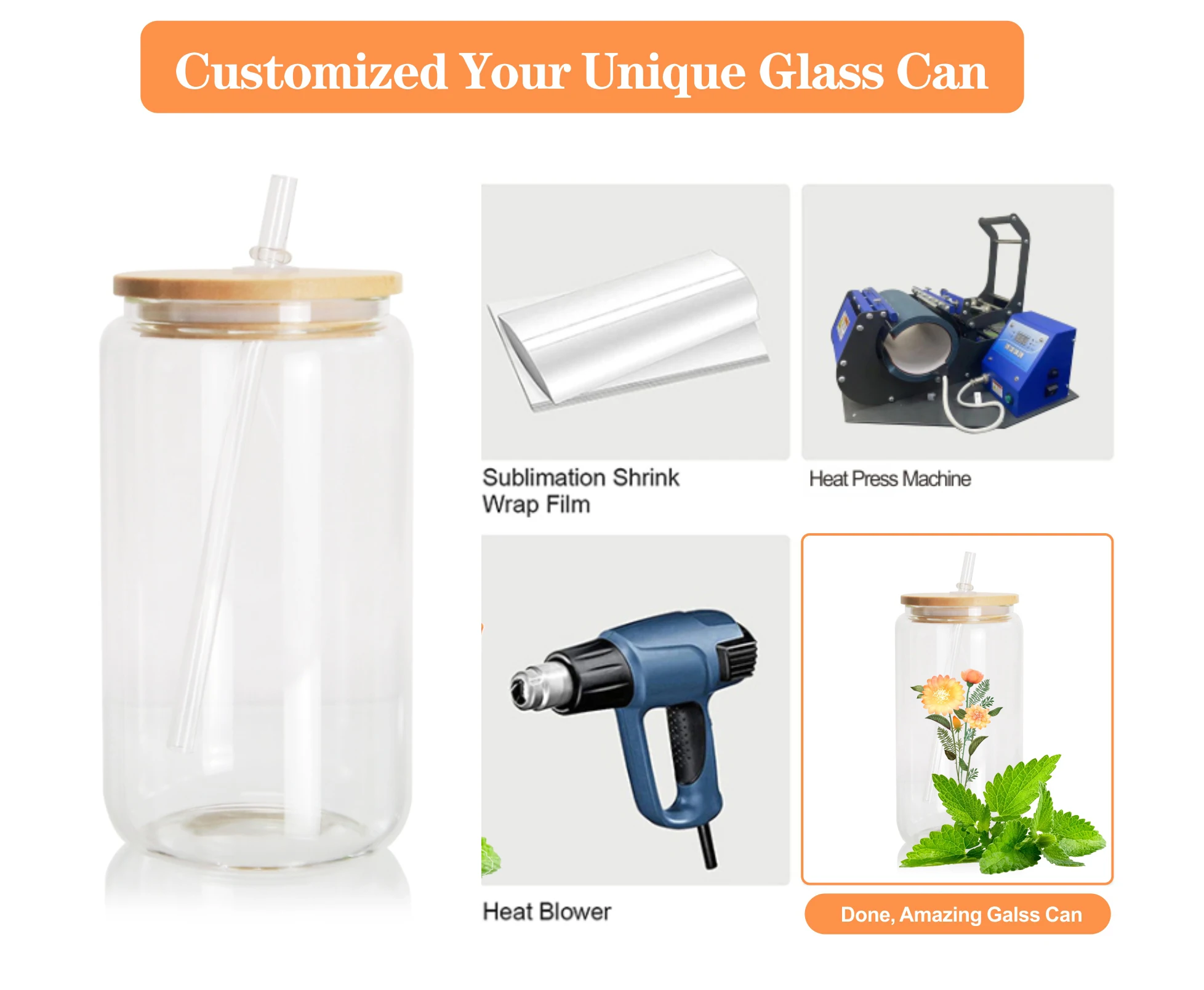 US warehouse sublimation glass can 12oz 16oz iced coffee soda shaped coke glass beer can with bamboo lid
