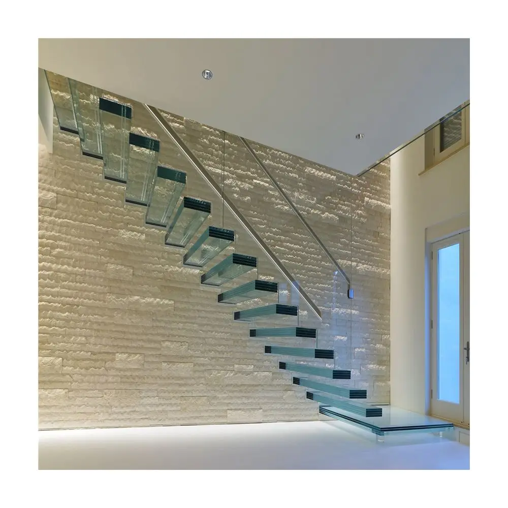 ACE Factory staircase manufacturer invisible steel stinger floating staircase luxury chandelier staircase