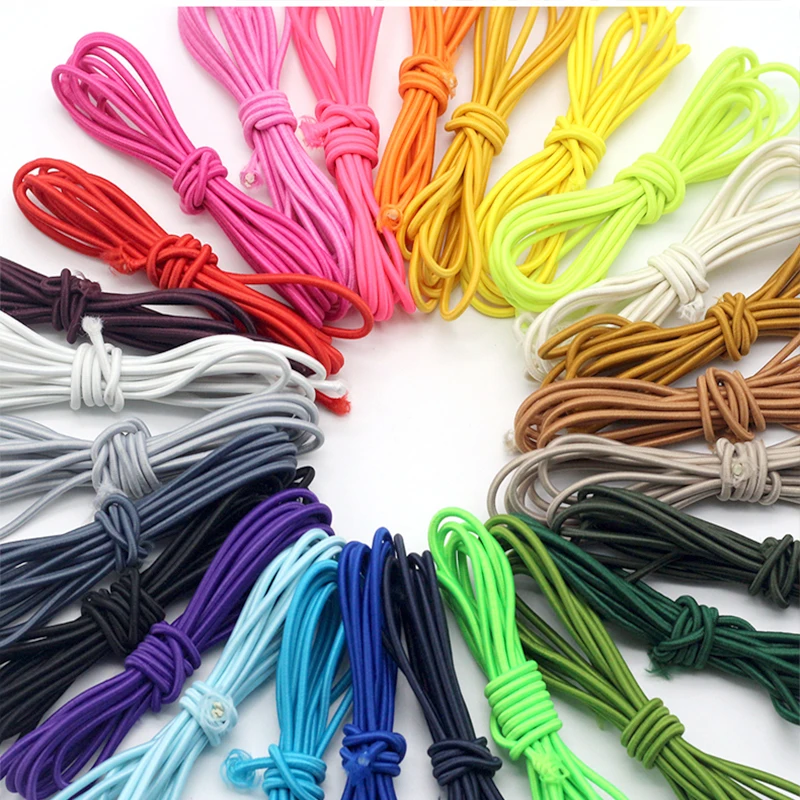 Factory Wholesale1mm 1.5mm 2mm 3mm color Polyester/ nylon  Round rubber elastic bungee cord string braided elastic  ccord