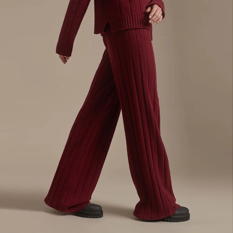 Wool Cashmere Knit Long Pants OEM/ODM Soft Warm Wide Leg Loose 2022 Custom Fall Winter for Women OEM & ODM & Custom Mid Waist