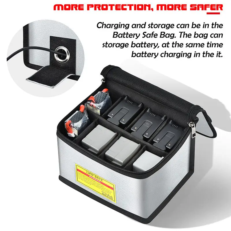 8 Cell Adjustable Battery Safe Bag Large Capacity Storage Guard Battery Safe Pouch Lipo Safe Bag Battery Fireproof Bag
