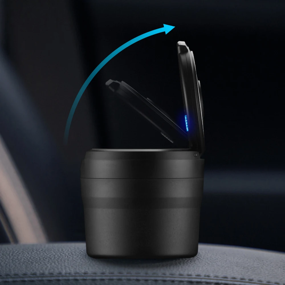 2024 Wholesale New Arrival Mini Automatic Flip Cover Car Ashtray Creative Double Smoking Holes Ashtray With LED Light