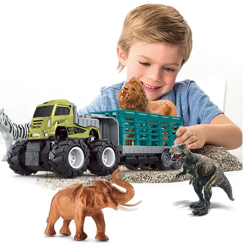 
RTS Amazon Hot-selling Car Toys Four Drive Inertial Alloy Trailer with Elephant 