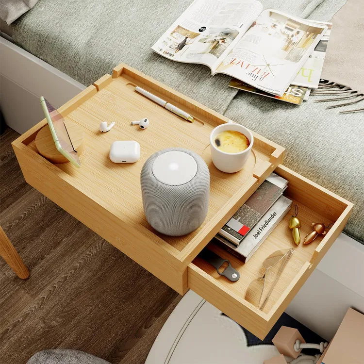 Custom Single Bed Side Table Floating Nightstand Organizer Storage Adjustable Bamboo Bedside Shelf For Bed Top Bunk