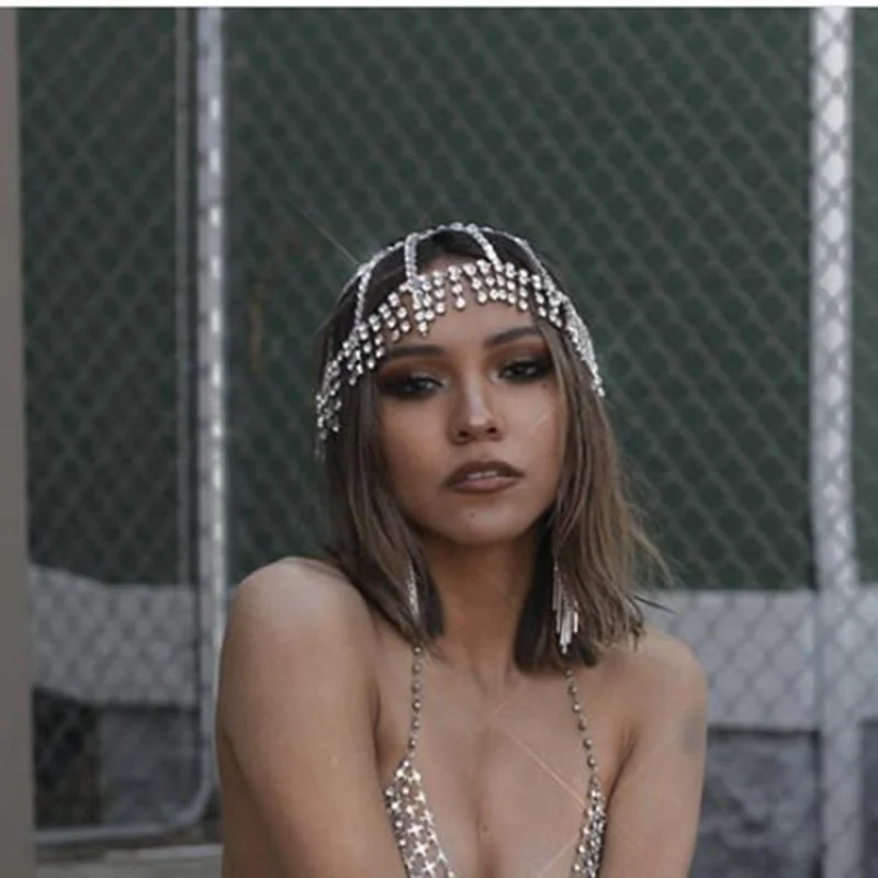 Новинка модные ювелирные украшения для лба сетчатая Блестящая лента волос с кристаллами аксессуары