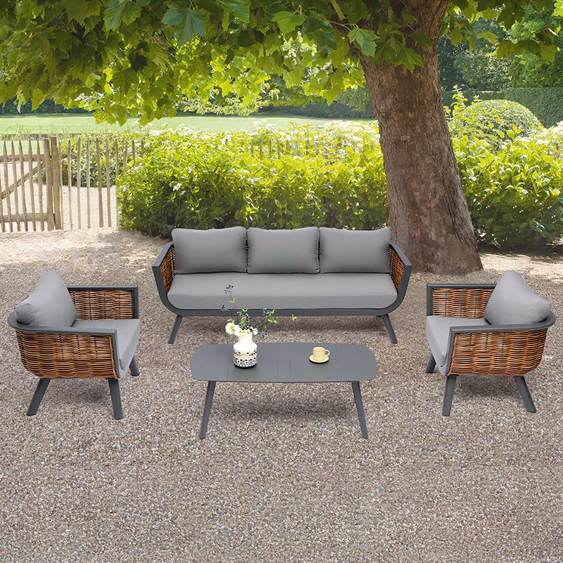 2024 New Design Outdoor Patio Modern Sofa Set Garden PE Rattan Aluminum Sofa Chair And Table Set