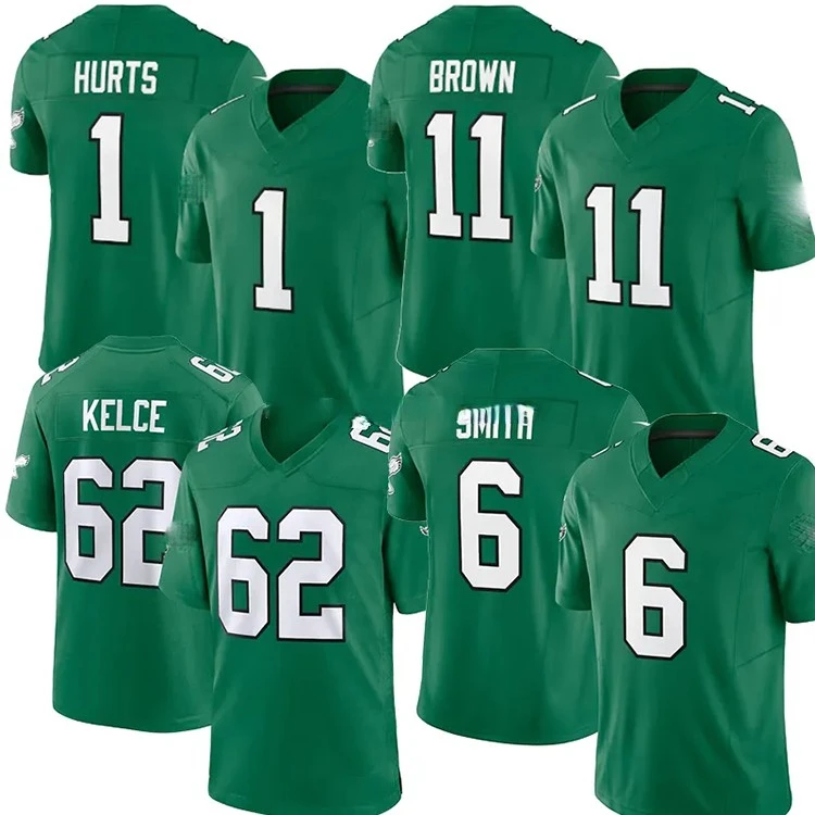 Good Quality Kelly Green Alternate American Football Player #1 Jalen Hurts #6 Devonta Smith #62 Jason Kelce #11 A. J. Uniform