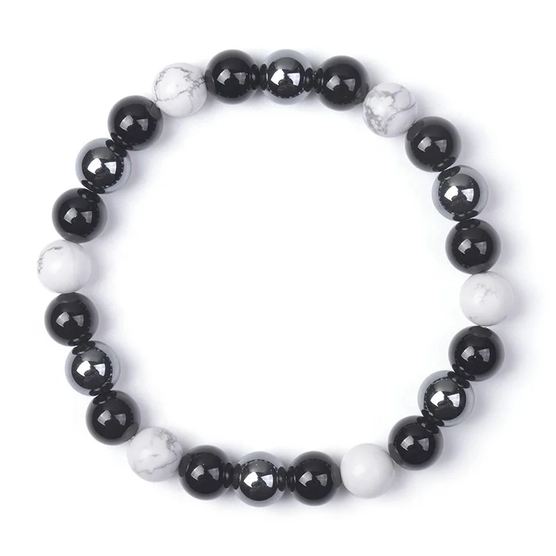 Fashion Natural Stone 8mm Tiger Eye Beads Hematite Black Onyx Bracelets for Men Round Stretchable Bead Bracelet