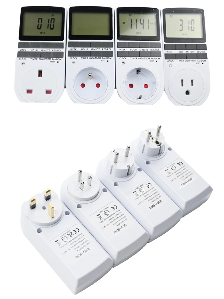 EU Electronic Digital Timer Switch US FR BR Plug Kitchen Timer Socket Outlet 230V 110V 7 Day 12/24 Hour Programmable Timing