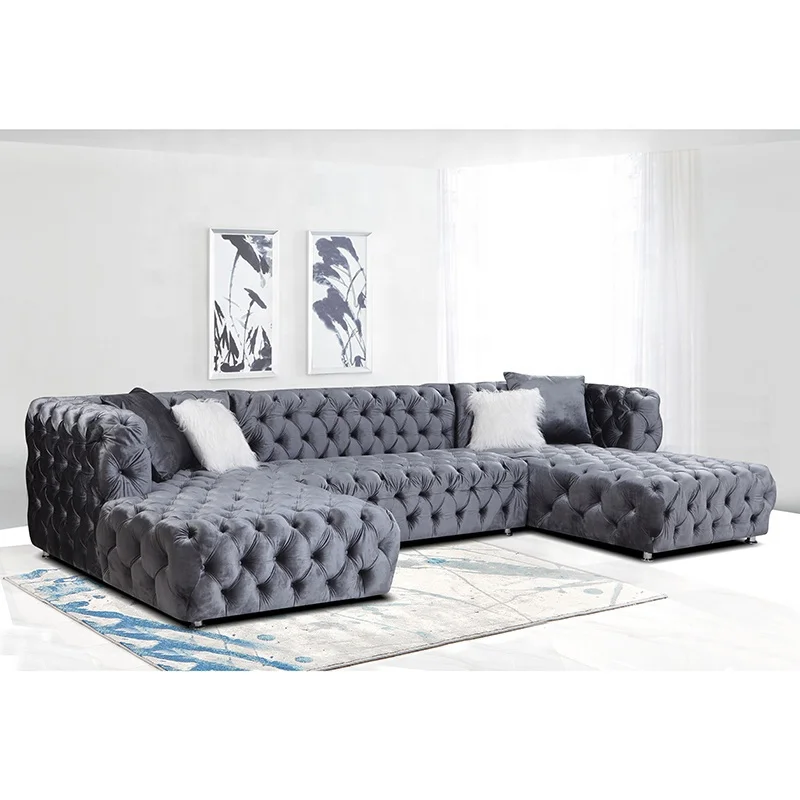 velvet upholstery fabric sofa set living room furniture chesterfield couch