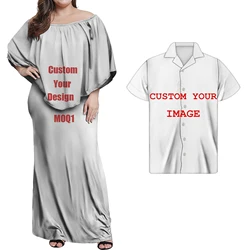 Hot Sale Evening Club Poncho Maxi Dress Women Match Man Aloha Short Sleeve Shirt Oversize Polynesian MANA Blue Sets Of Couples