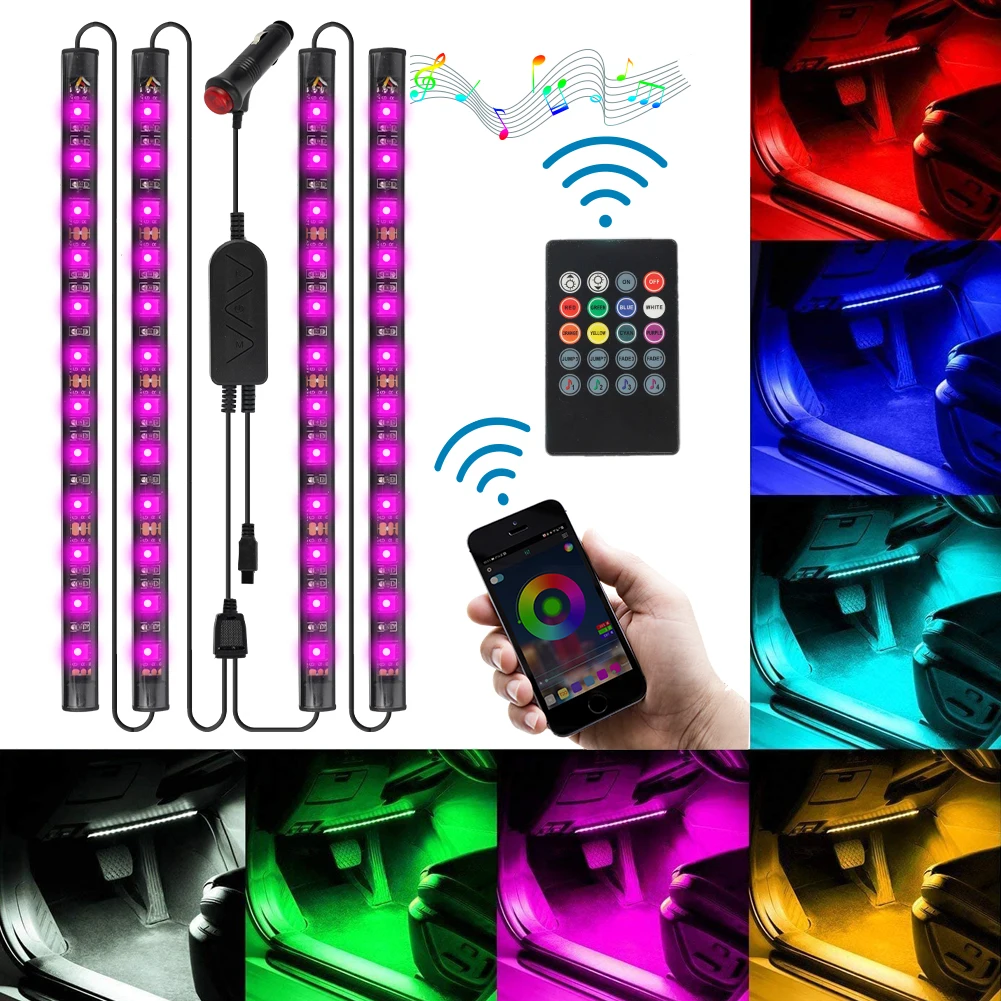  12V светодиодные ленты Автомобильные фары гибкое управление музыкой rgb автомобиля с атмосфера приложение