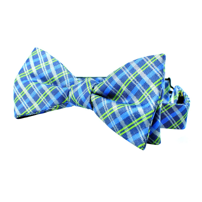 
 Новейший итальянский синий и зеленый галстук-бабочка в клетку  