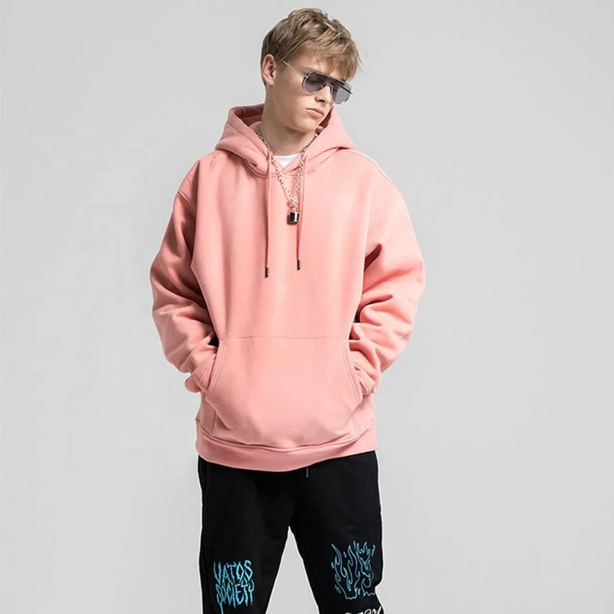 Custom embroidery with logo mens hip hop streetwear wholesale heavy weight sweatshirt pink private label kangaroo pocket hoodies