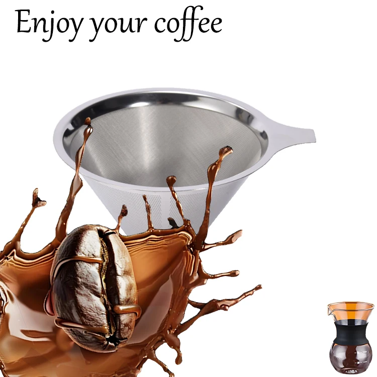 Reusable Coffee Filter drip strainer Coffee Dripper mesh Stainless Steel Metal Cone Coffee Filter