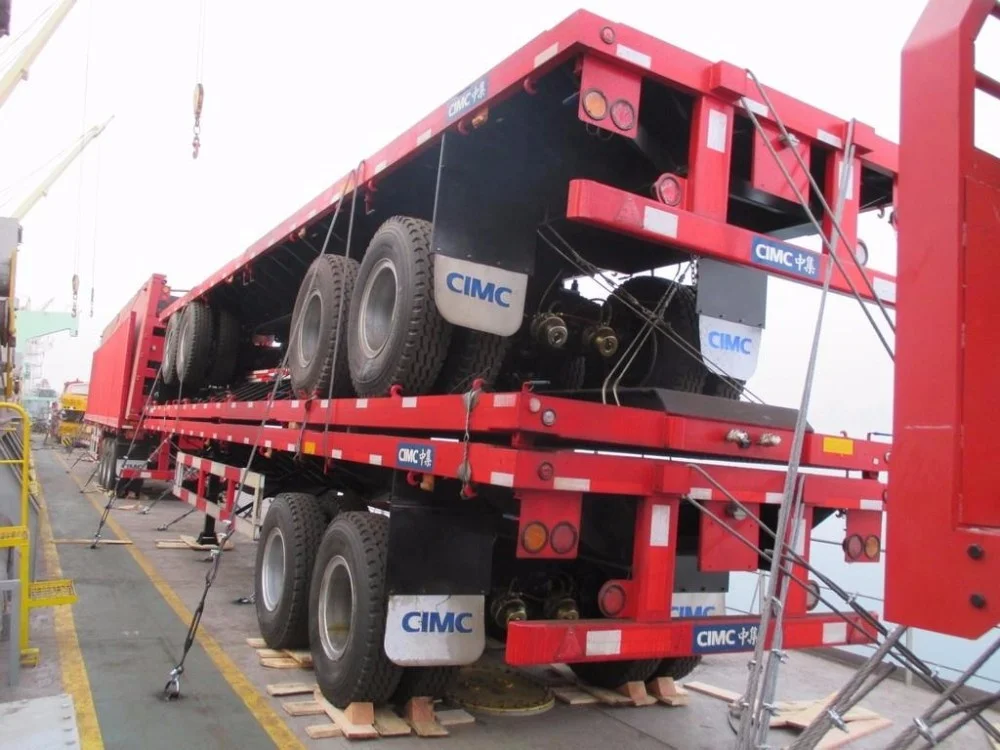 2 Axle Hot Sale Lowbed Curtain Side Wall Cimc Flatbed Semi Trailer