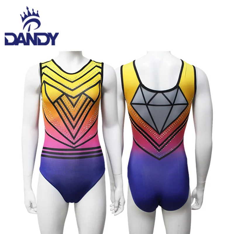 China Factory wholesale Kids Girls Printed Sleeveless Patchwork Leotards Jumpsuit Elastic Waist Shorts Shiny Gymnastics Dance