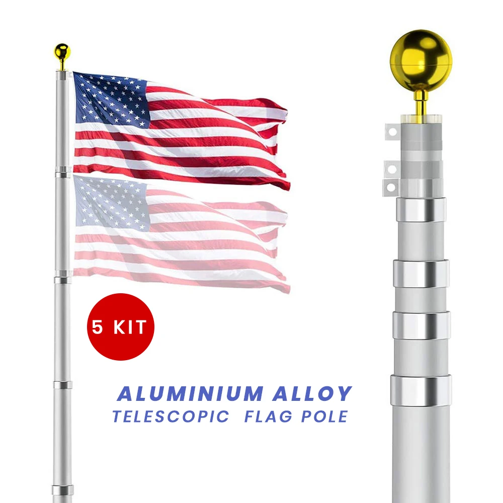 Stand type aluminium 5 kit flagpole 16/20/25/30 ft telescoping flag pole