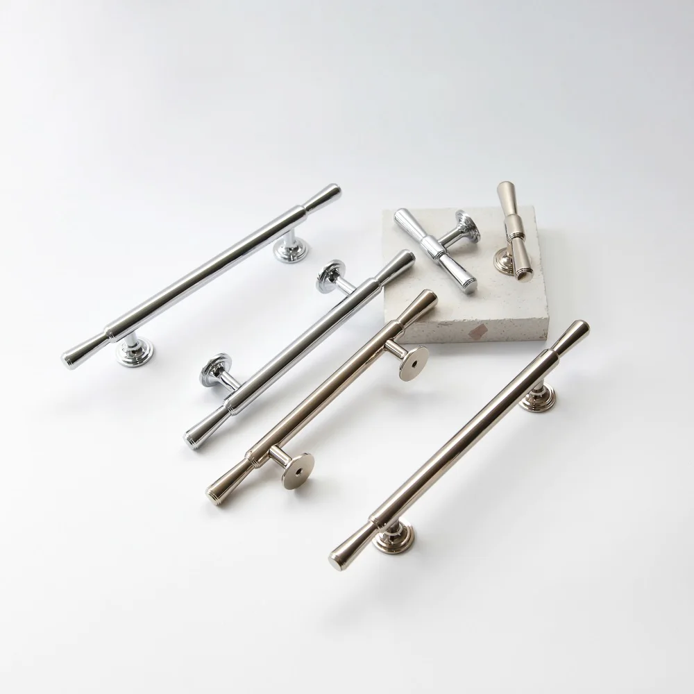 Polished Shining Chrome Plated Pull Handle T Bar Creative Design Palace Style Premium Brass Bathroom Kitchen Handle Hardware