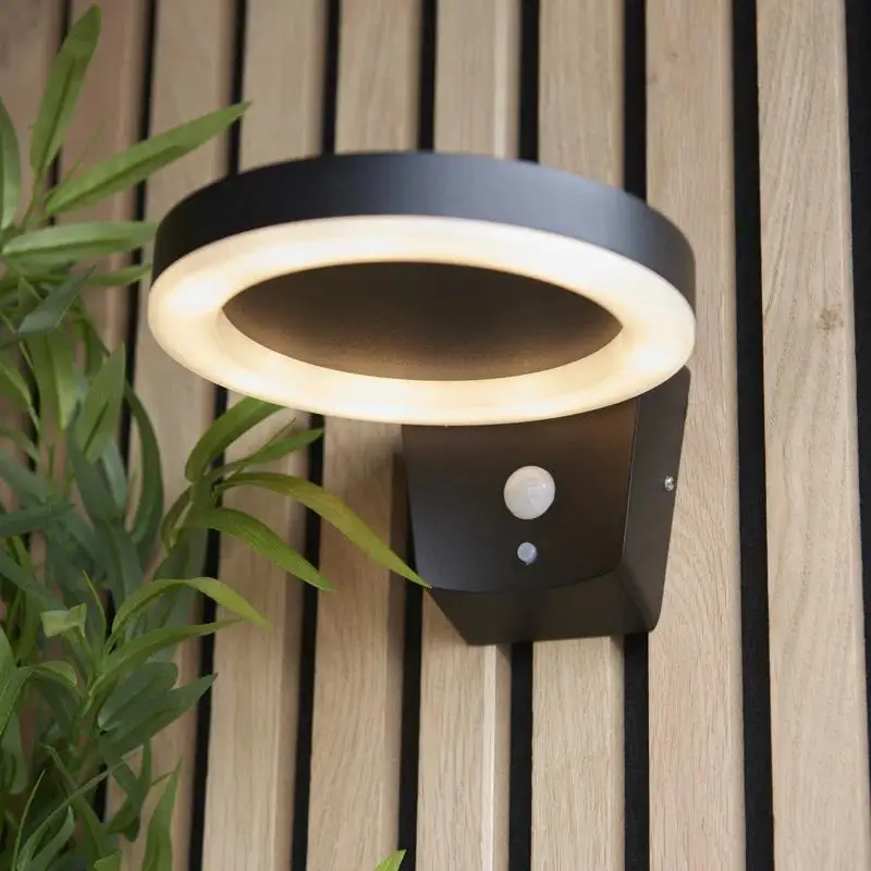 Decorative aluminum waterproof motion sensor round pc shade outdoor fence wall lights solar garden