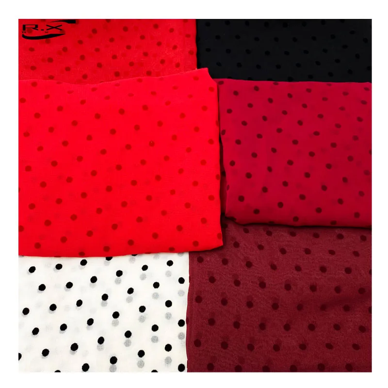 Custom Wholesale High Quality Polyester Polka Dot Flocking  Chiffon Material Fabric for Clothing China
