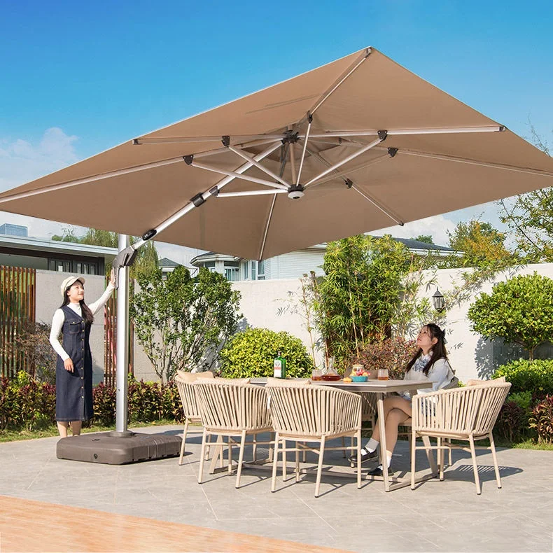 12ft cantilever umbrella solar power umbrella & base led light parasols patio  nature outdoor garden outdoor furniture umbrellas