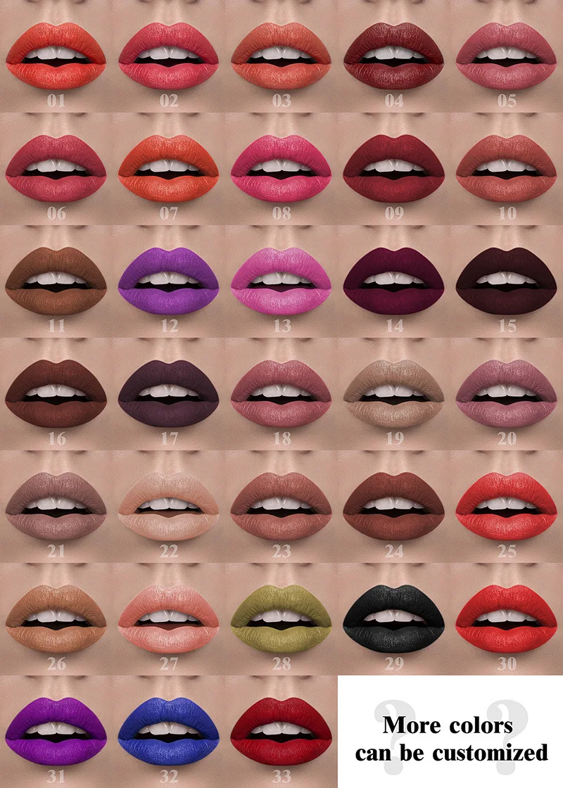 Low MOQ 33 Colors Custom Logo Matte Liquid Lipstick Private Label Vegan Lip Gloss Low Price for Wholesale