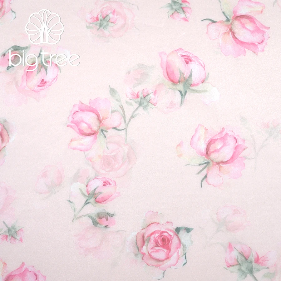 Hot Sale Dubai Super Light Rose Flower Printed Crepe Sheer Sparkle Organza Satin Tulle 100% Polyester Fabric for Dress Shirt