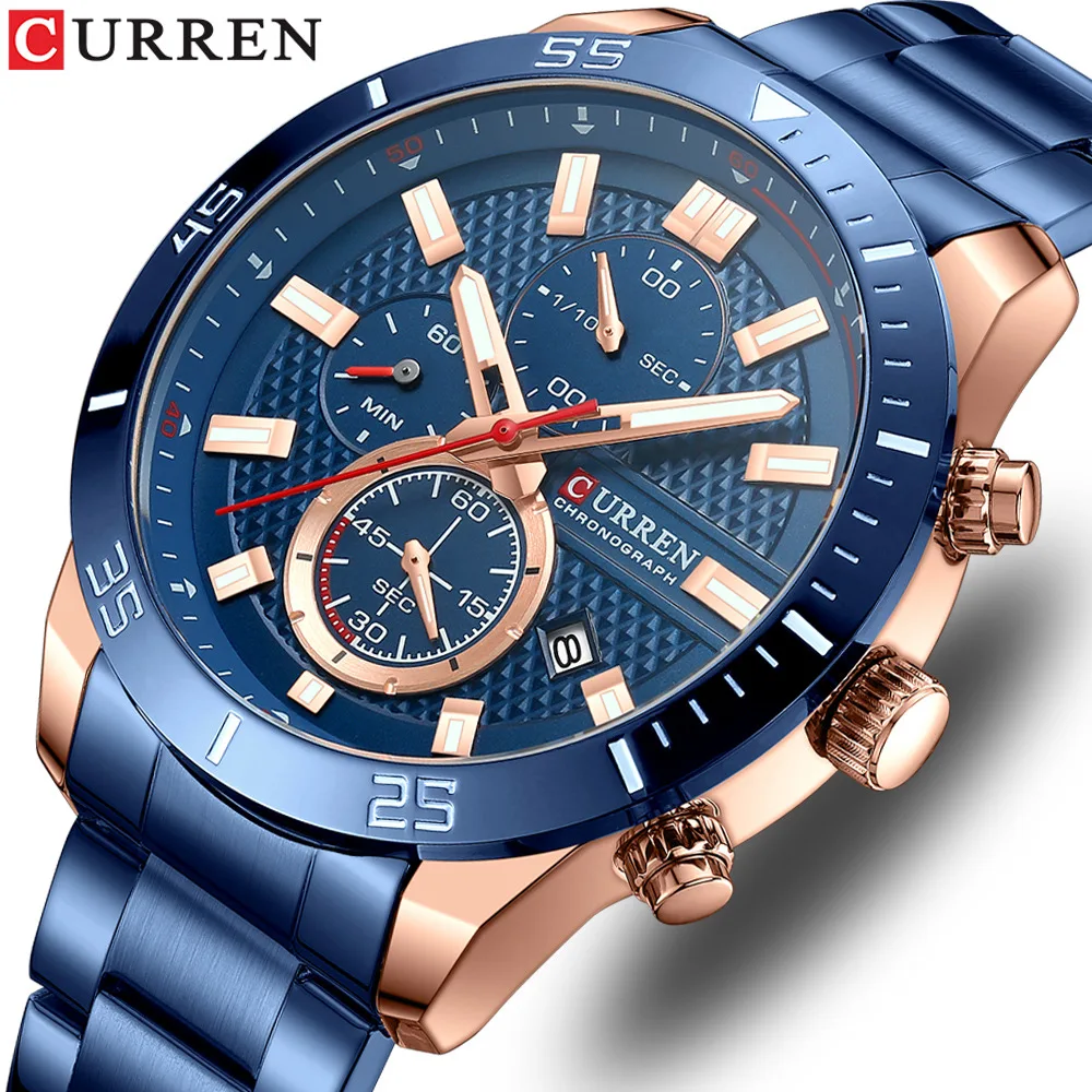 CURREN Watches for Men 8417 Stainless Steel Big Dial Sport Male Wrist Watch Luminous Water Resistant Clock for Mens Wristwatches