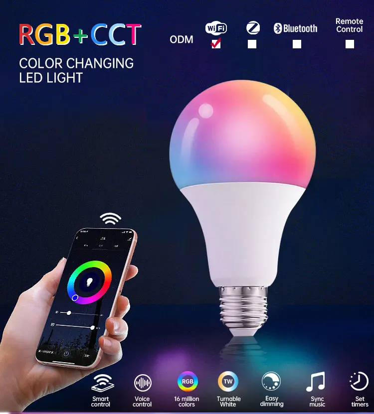 E27 B22 Smart LED Bulbs Lighting RGB Tuya App Wifi Control Home Dimmable Multi Color High Quality China Factory