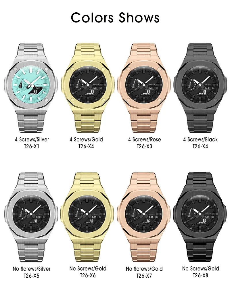 New Design 4th GA-2100/2110 All Metal Bezel Strap Watch Case with Screws DIY Stainless Steel Watch Strap for GSHOCK Mod Kit