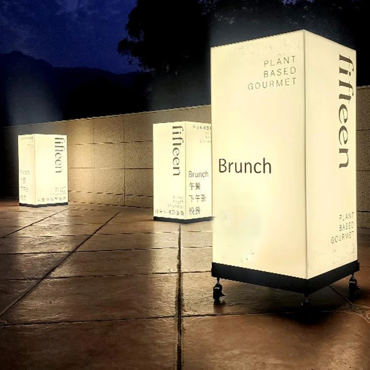 Customized Solar Power Double Lit Up Banner Exhibition Floor Poster Advertising Lightbox Backlit Light Box sign