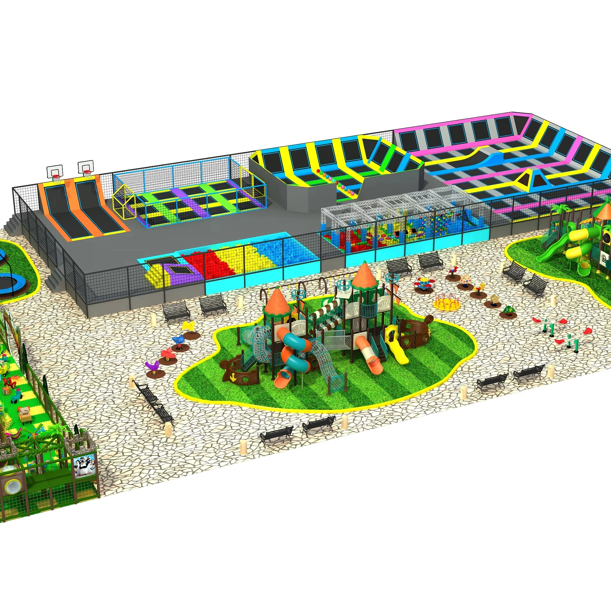 super large indoor and outdoor playground kids pirate park slide 1600 m2  With Trampoline Swing Commercial Daycare