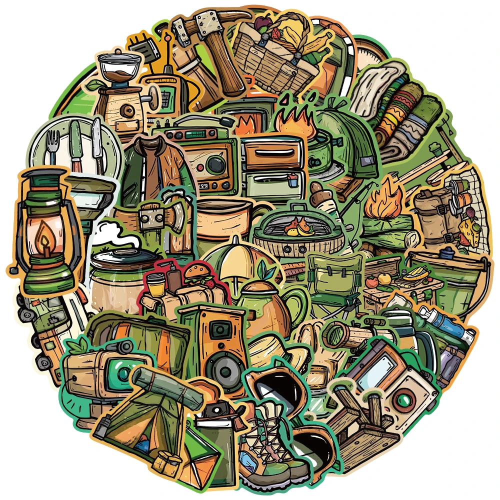 50pcs Camping Equipment Graffiti Stickers Diy Scrapbook Diary Laptop Skateboard Waterproof Decorative Toy Stickers Wholesale