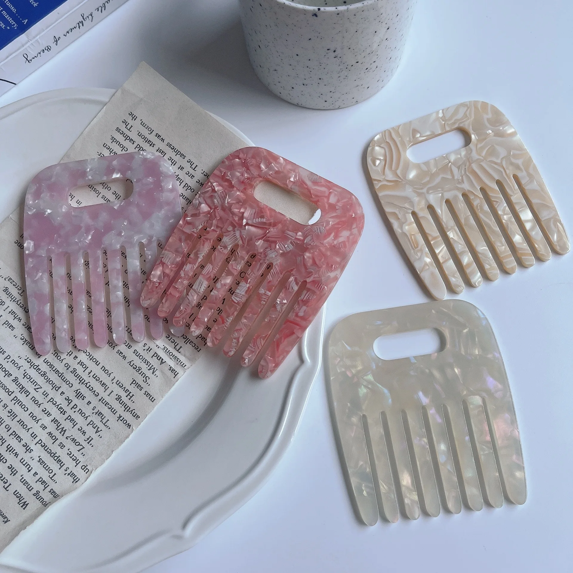 Pocket acetic acid hair pick afro comb women wide tooth eco friendly cellulose anti static chrome acetate african head comb