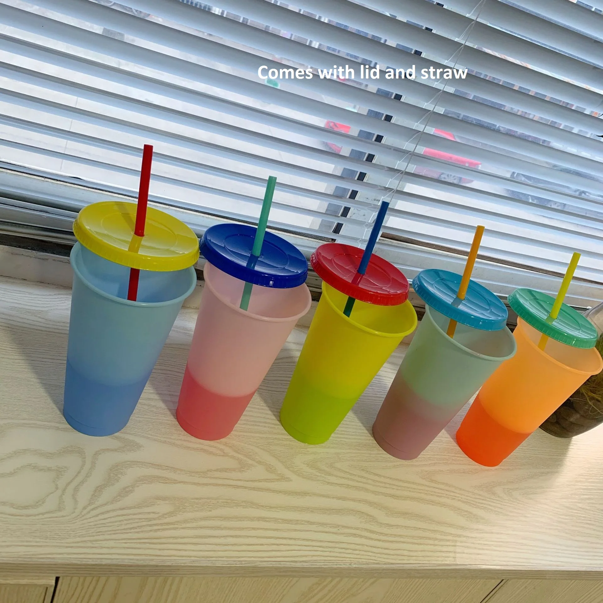 
HDT custom new 2020 temperature gradient PP plastic cold water bottle mug tumbler plastic tumbler color changing cups straw 