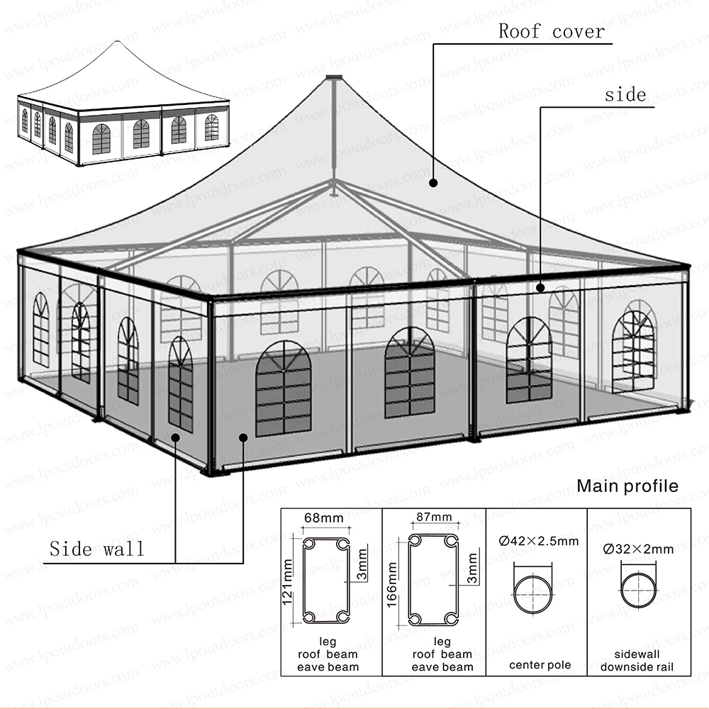 50 seater extruded aluminum frame outdoor event tent B line pagoda tent with luxury decoration for sale
