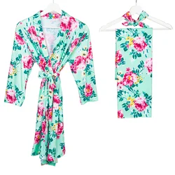 Maternity Pajamas Loungewear Gown Wrap Headband jersey cotton mommy and me robe and baby swaddle Wrap Headband set Newborn gift