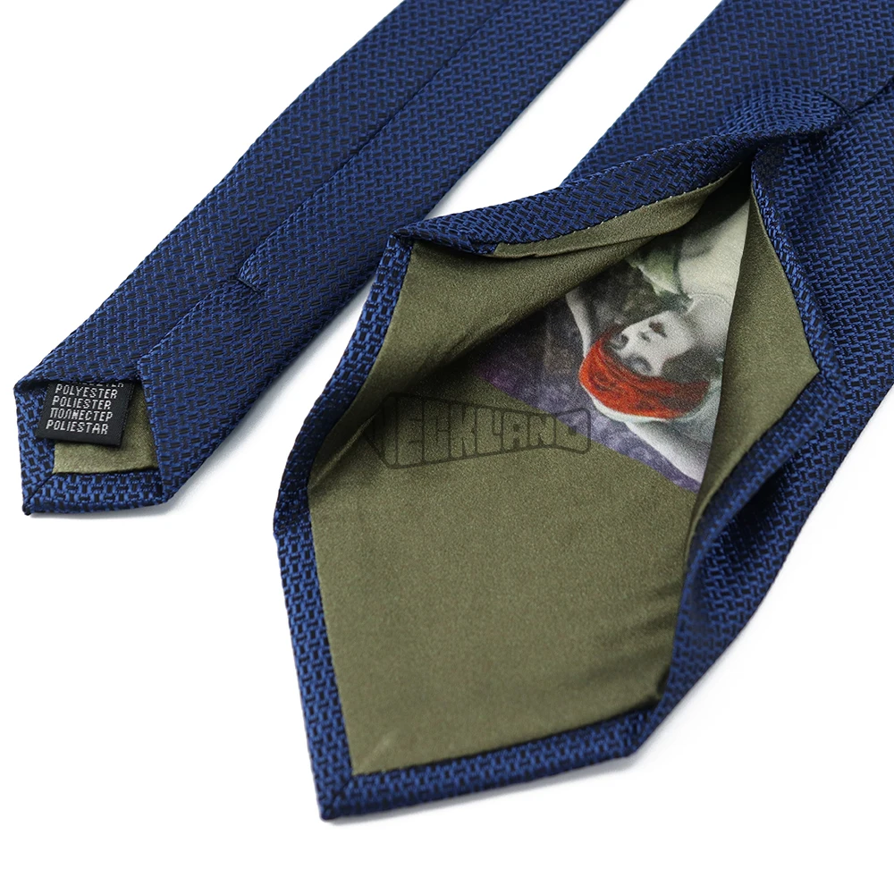 Vintage Style Navy Blue Patterned Mens Ties Woven Luxury Polyester Tie Geometric Peek A Boo Necktie