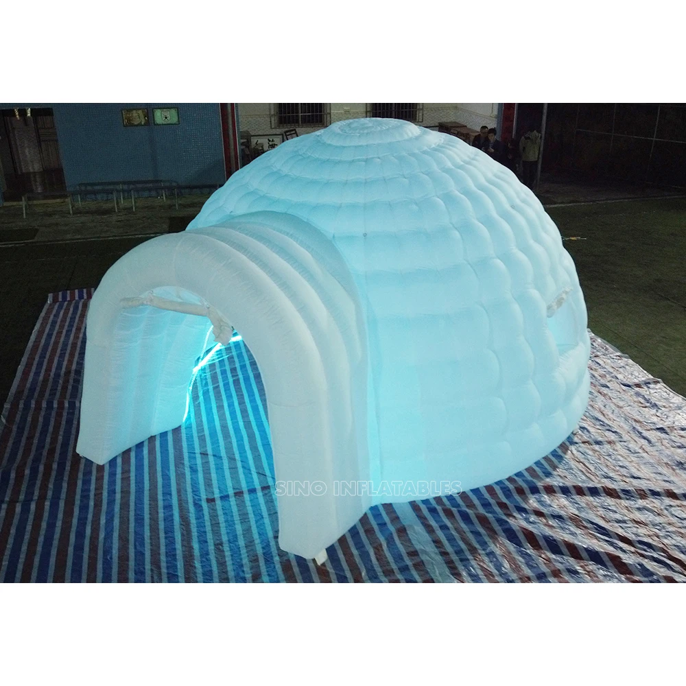5m Dia movable white blow up inflatable igloo dome tent with LED light for night backyard parties from China inflatables factory