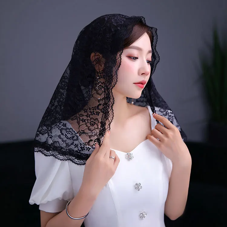 Muslim Church Veil Mass Prayer Headdress Lace Layers Tulle Wedding Veils Exquisite Lace Edge Flower Bridal Veils For Women