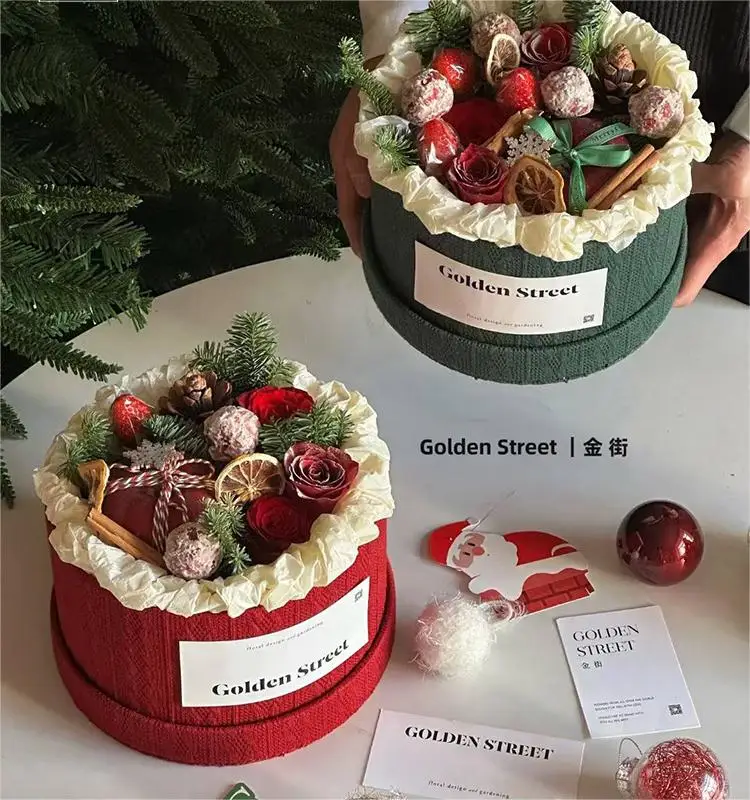 New Arrival Christmas Gift Round Box Florist  Bouquet Wholesale Flower Box