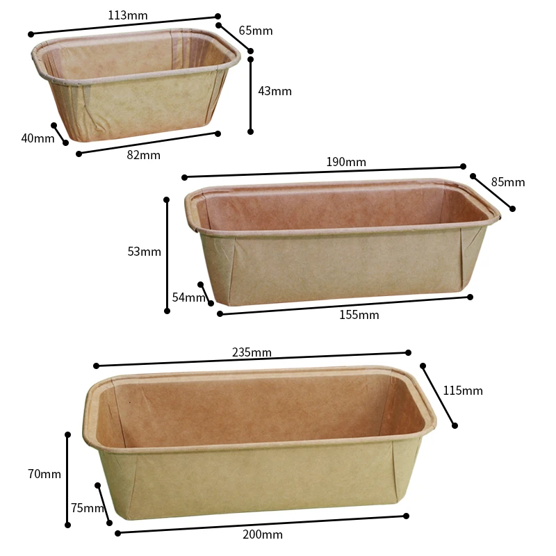 Одноразовые на заказ жиронепроницаемые бумажные формы для выпечки французского хлеба прямоугольные